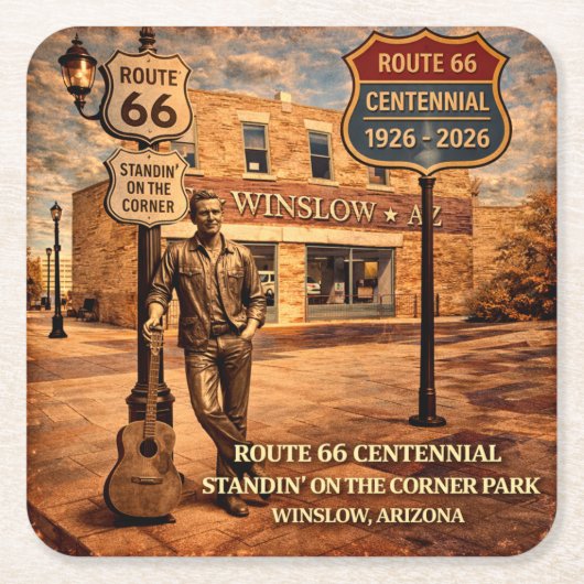 Winslow Arizona Iconic Corner Barware   スクエアペーパーコースター (正面)