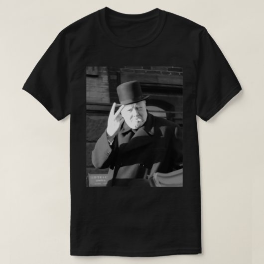 Winston Churchill V Day V Sign 1945ポスター Tシャツ (デザイン正面)
