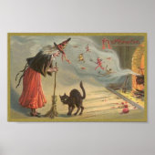 Wintage Halloween Witch, Cat ポスター (正面)