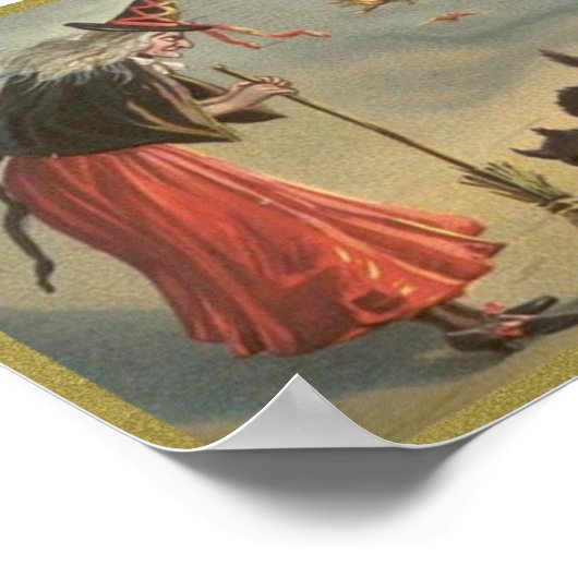 Wintage Halloween Witch, Cat ポスター (角)