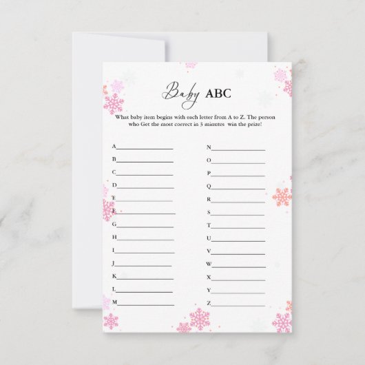 WInterスノーフレークベビーABCベビーシャワーゲームカード 招待状 (正面)