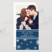Winter日付のフォトカ結婚ードブルーを保存 セーブザデート (正面/裏面)