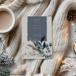 Winter霜の降りたフローラ垂直RSVPカード 出欠カード