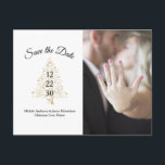 Winter エレガント Weddingの日付写真を保存 案内ポストカード<br><div class="desc">お客様頼は写真、スクリプ結婚ト、ブラック文字とゴールデンスターのクリスマスツリーを含む単にデザインで救、あなたの日を過ごすことができます。写真カスタマイズや写真の日付や名結婚前、場所、メッセージや名前、差出人住所を背面に貼り付けた写真。</div>