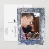 Winter 素朴 Snow Barn Wood Photo Save the Date 案内ポストカード (正面/裏面)