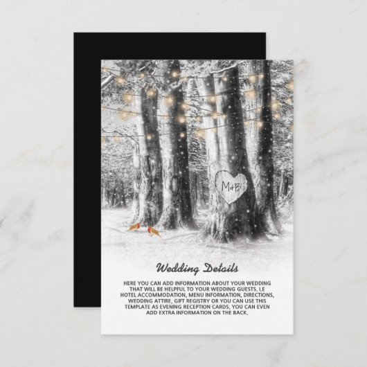 Winter 素朴 Tree & String Lightsの結婚詳細 エンクロージャーカード (正面/裏面)