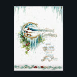 Winter 霜の降りた Christmas Greetings w/Holly 縁ど ポストカード<br><div class="desc">冬華美のホリー装飾と素朴なコテージ、アクアイシクルと白い背景の次元のホリーを持つクリスマスの挨拶の縁ど文字。背面には、補完的なグラフィックスと編集可能な文字フィールドが用意されている。</div>