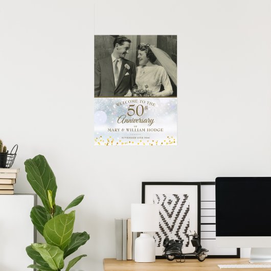 Winter 50th Anniversaryの結婚フォトウェルカムサイン ポスター (ホームオフィス)