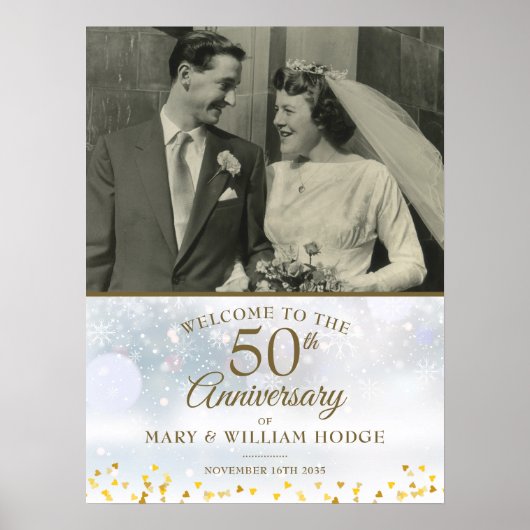 Winter 50th Anniversaryの結婚フォトウェルカムサイン ポスター (正面)