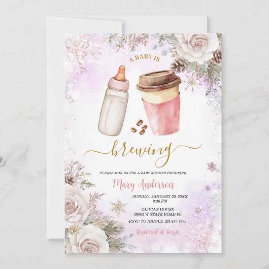 Winter A Baby Is Brewing Coffee Baby Shower 招待状 (正面)