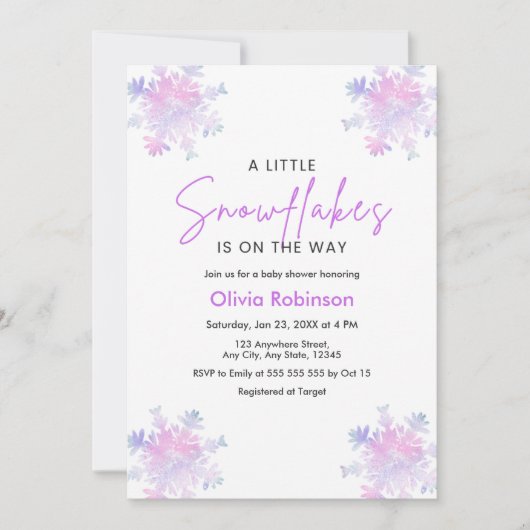 Winter A Little Snowflake Baby Shower 招待状 (正面)