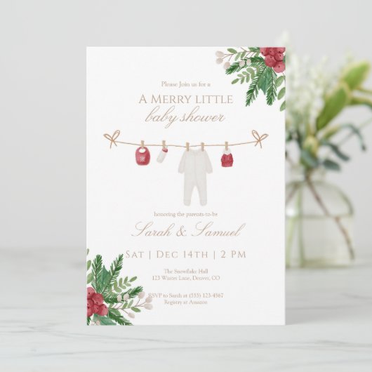 Winter A Merry Little Baby Shower Invitation サンキューカード (スタンド正面)
