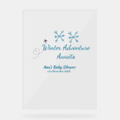 Winter Adventure awaits baby shower blue snowflake アクリルサイン (正面)