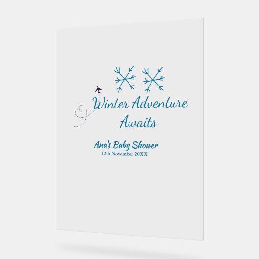 Winter Adventure awaits baby shower blue snowflake アクリルサイン (傾斜)