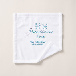 Winter Adventure awaits baby shower blue snowflake ウォッシュタオル