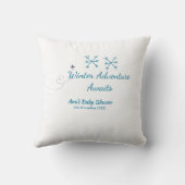 Winter Adventure awaits baby shower blue snowflake クッション (裏面)