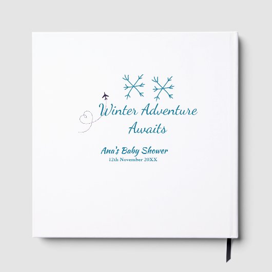Winter Adventure awaits baby shower blue snowflake ゲストブック (裏面)