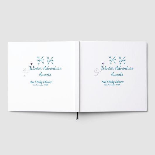 Winter Adventure awaits baby shower blue snowflake ゲストブック (全面)