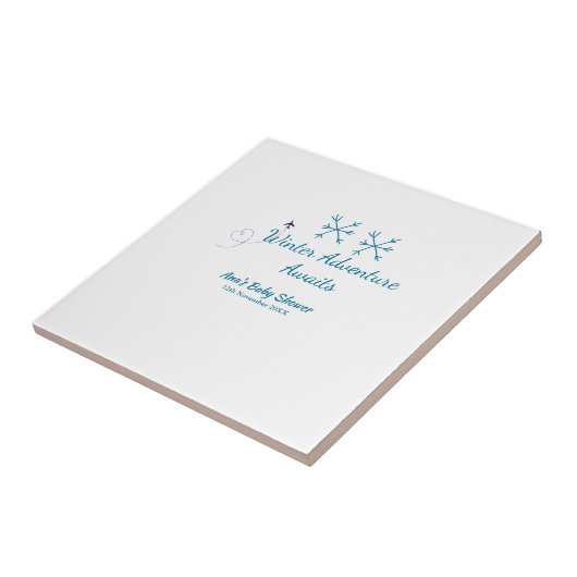 Winter Adventure awaits baby shower blue snowflake タイル (側面)