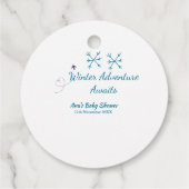 Winter Adventure awaits baby shower blue snowflake フェイバータグ (裏面)