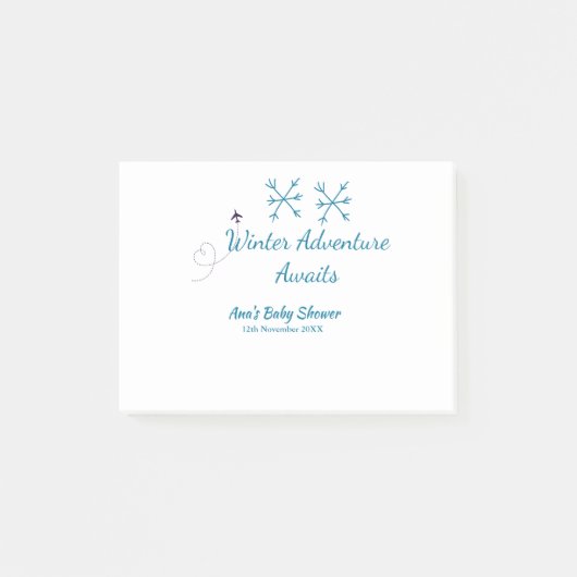 Winter Adventure awaits baby shower blue snowflake ポストイット (正面)