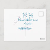 Winter Adventure awaits baby shower blue snowflake ポストカード (裏面)