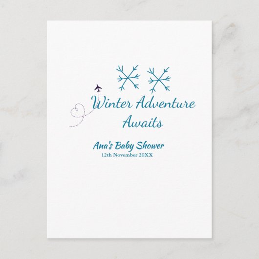 Winter Adventure awaits baby shower blue snowflake ポストカード (正面)