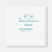 Winter Adventure awaits baby shower blue snowflake マグネット (正面)