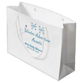 Winter Adventure awaits baby shower blue snowflake ラージペーパーバッグ (裏面アングル)
