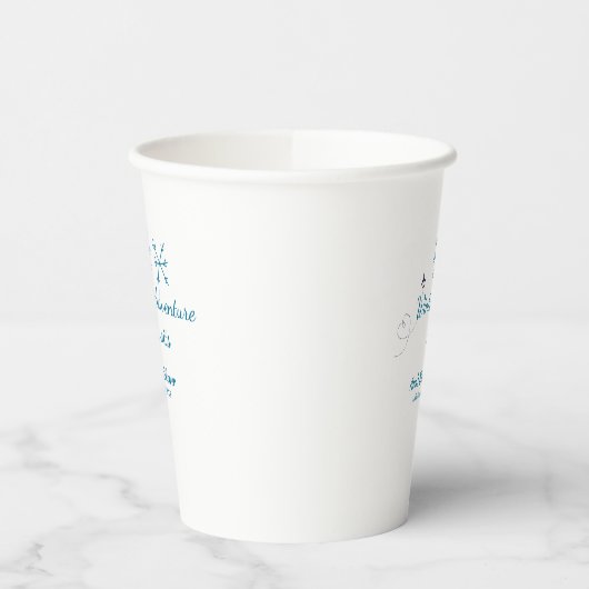 Winter Adventure awaits baby shower blue snowflake 紙コップ (左)