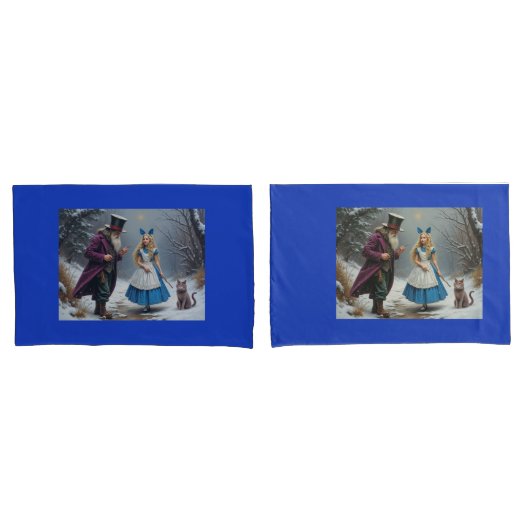 Winter Alice青の標準の枕カバーのペア 枕カバー (フロントセット)