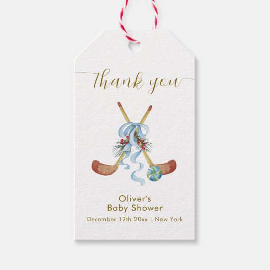 Winter All Star Bow Floral Hockey Baby Shower ギフトタグ (正面)