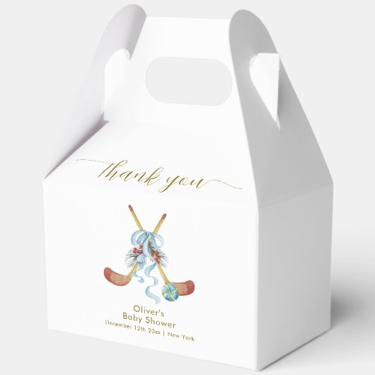 Winter All Star Bow Floral Hockey Baby Shower フェイバーボックス (正面)