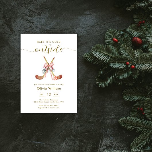 Winter All Stars Bow Hockey Girl Baby Shower 招待状