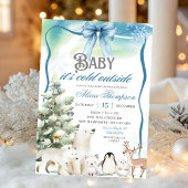 Winter Animals Aurora Bow Coquette Boy Baby Shower 招待状