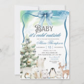 Winter Animals Aurora Bow Coquette Boy Baby Shower 招待状 (正面)