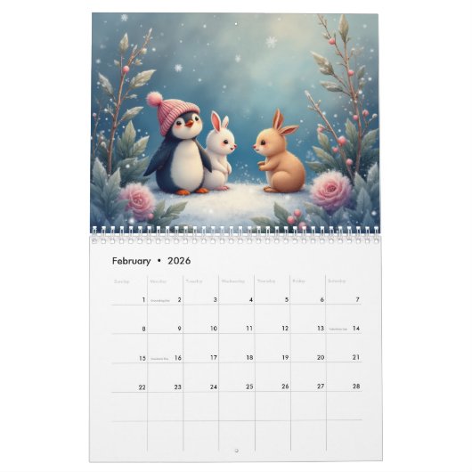 Winter Animals Calendar カレンダー (2月 2026)