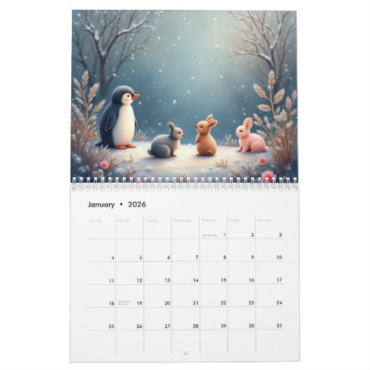 Winter Animals Calendar カレンダー (1月 2026)