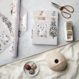 Winter Animals Grey Baby Shower ラッピングペーパー