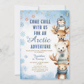 Winter Arctic Adventure 1st Birthday Animals Party 招待状 (正面)
