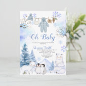 Winter Arctic Animal Clothesline Baby Shower 招待状 (スタンド正面)