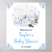 Winter Arctic Animals Baby Shower Welcome ポスター (正面)