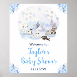 Winter Arctic Animals Baby Shower Welcome ポスター