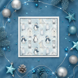 Winter Arctic Animals Cute Penguin & Polar Bear スタンダードカクテルナプキン