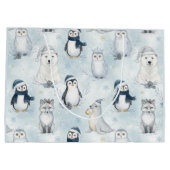 Winter Arctic Animals Cute Penguin & Polar Bear ラージペーパーバッグ (裏面)