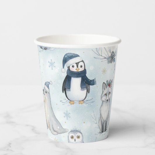 Winter Arctic Animals Cute Penguin & Polar Bear 紙コップ (裏面)