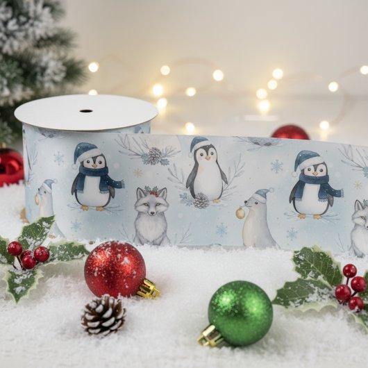 Winter Arctic Animals Cute Polar Animals Christmas サテンリボン