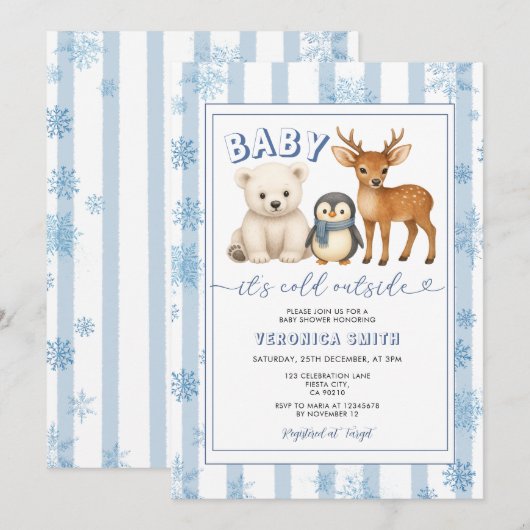 Winter Arctic Baby It’s Cold Outside Baby Shower 招待状 (正面/裏面)