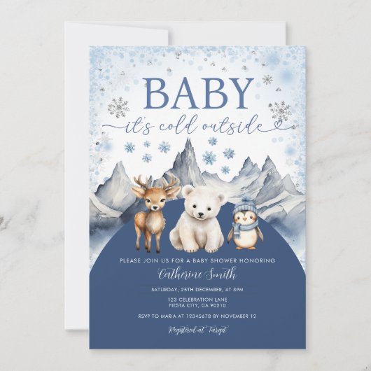 Winter Arctic Baby It’s Cold Outside Baby Shower 招待状 (正面)