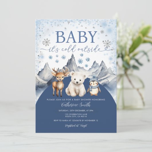 Winter Arctic Baby It’s Cold Outside Baby Shower 招待状 (スタンド正面)